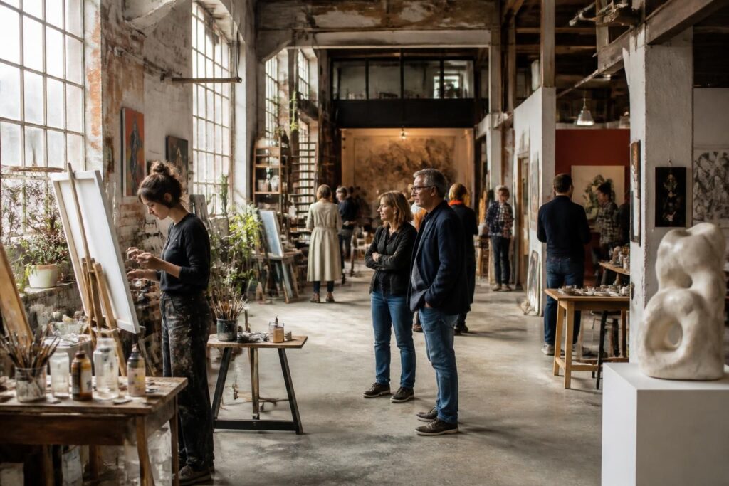 découvrez l'univers créatif des artistes en visitant leurs ateliers lors des portes ouvertes, une occasion unique d'échanger et d'admirer leurs œuvres.