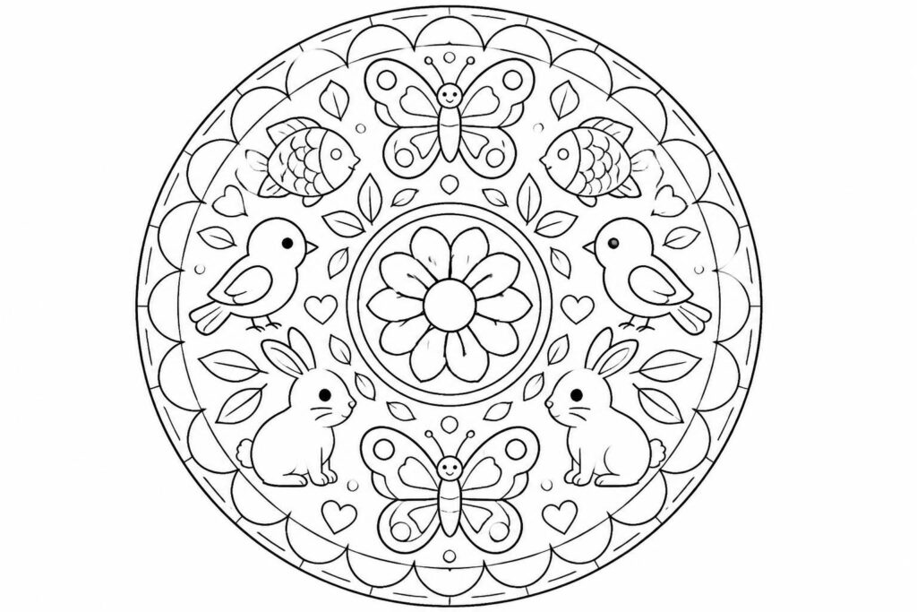 Coloriage mandala facile à imprimer pour enfants et motifs animaux