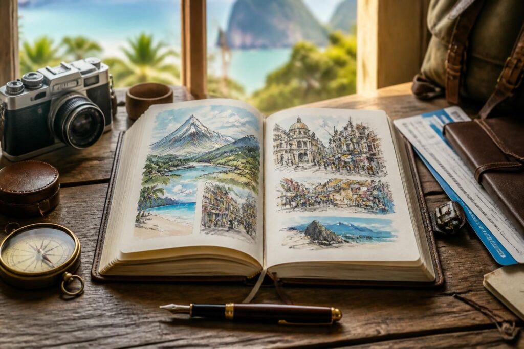 apprenez à créer un carnet de voyage illustré unique pour immortaliser vos aventures avec dessins, notes et souvenirs.
