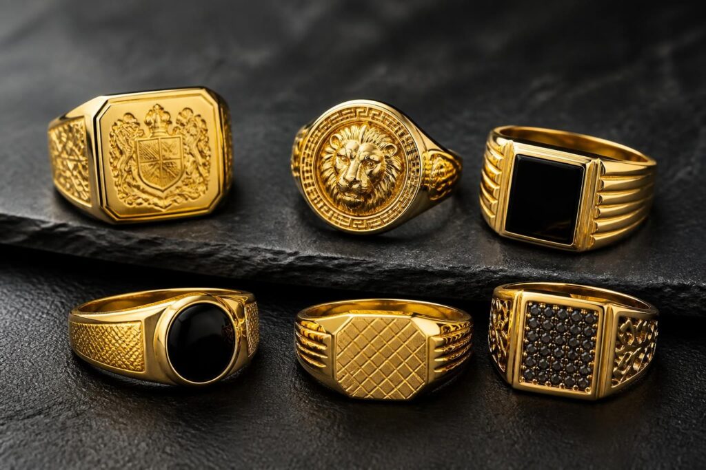 découvrez notre collection de bagues en or pour homme alliant styles luxueux et chevalières élégantes en 18 carats, parfaites pour affirmer votre personnalité avec raffinement.