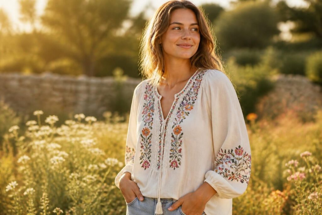 Blouse bohème brodée : styles et conseils pour un look féminin naturel