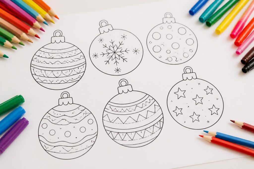 Coloriage de boule de Noël à imprimer : dessins gratuits pour petits et grands