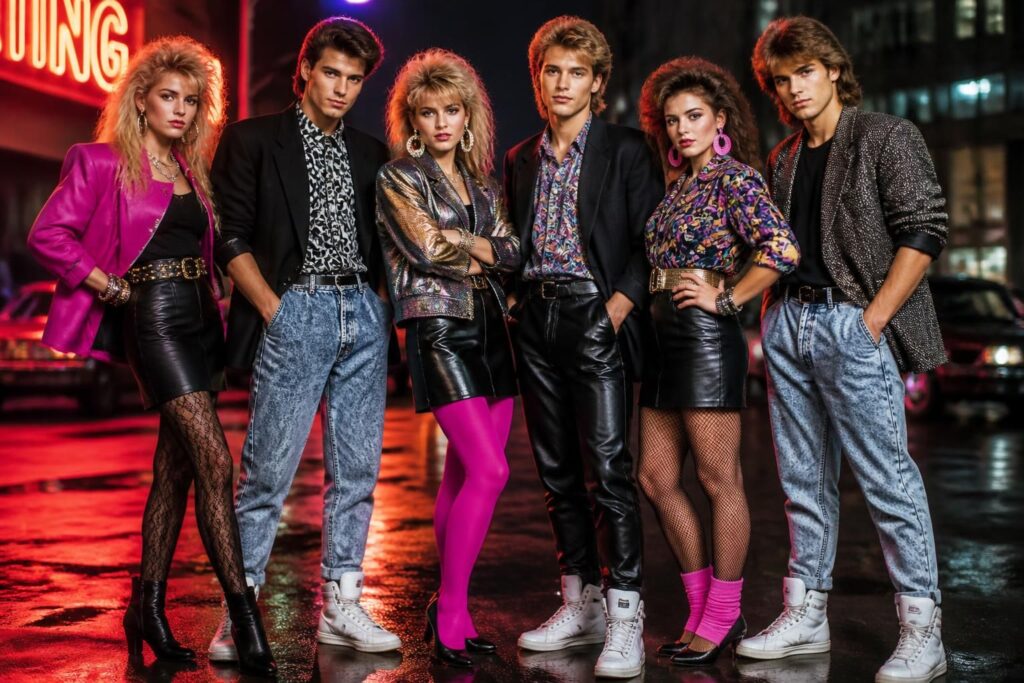 découvrez les looks emblématiques des années 80 pour femmes et hommes à travers une galerie d'images rétro mettant en valeur la mode iconique de cette décennie.